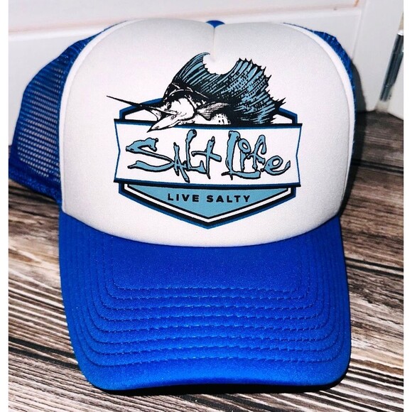 Salt Life Trucker Hat Sailfish Logo “Live Salty” Blue Mesh Snapback Adjustable - Picture 1 of 2